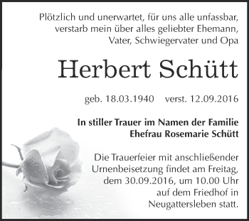 Traueranzeige von Herbert Schütt von Super Sonntag Bernburg