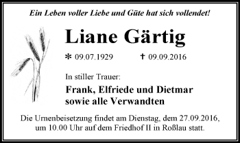 Traueranzeige von Liane Gärtig von Mitteldeutsche Zeitung Dessau-Roßlau
