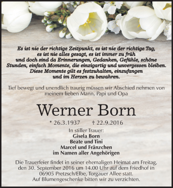 Traueranzeige von Werner Born von Mitteldeutsche Zeitung