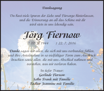 Traueranzeige von Jörg Fiernow von Mitteldeutsche Zeitung Halle/Saalkreis