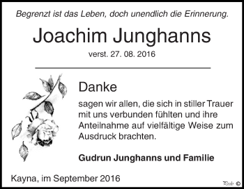 Traueranzeige von Joachim Junghanns von Super Sonntag Zeitz