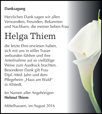 Traueranzeige von Eleonora Olewski von Mitteldeutsche Zeitung Sangerhausen