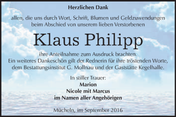 Traueranzeige von Klaus Philipp von WVG - Wochenspiegel Merseburg