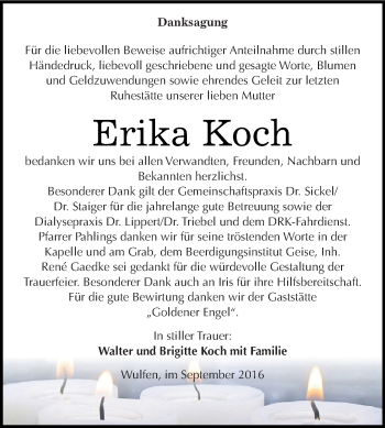 Traueranzeige von Erika Koch von WVG - Wochenspiegel Dessau / Köthen