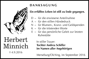 Traueranzeige von Herbert Minnich von WVG - Wochenspiegel Merseburg