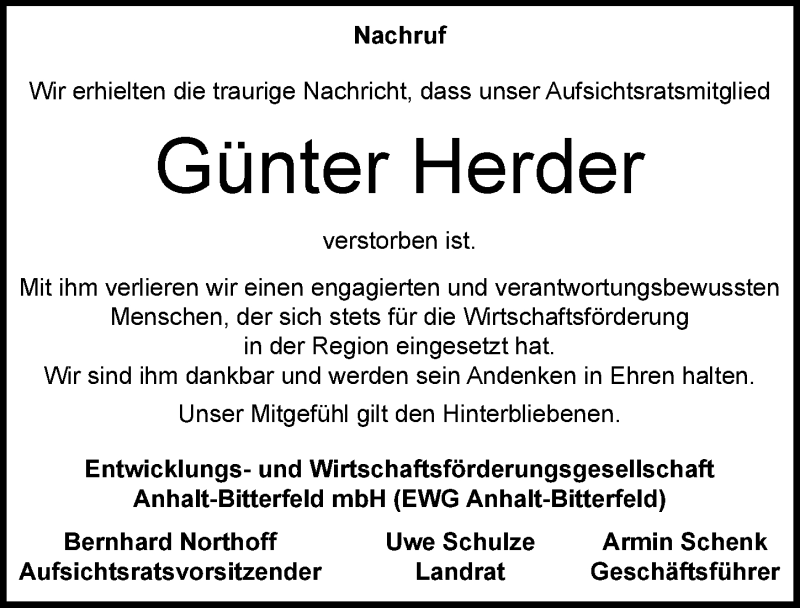  Traueranzeige für Günter Herder vom 21.09.2016 aus Mitteldeutsche Zeitung Bitterfeld