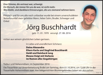 Traueranzeige von Jörg Buschhardt von WVG - Wochenspiegel NMB / WSF / ZTZ