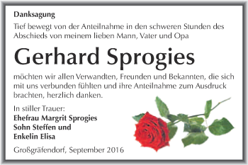 Traueranzeige von Gerhard Sprogies von Super Sonntag Merseburg