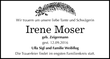 Traueranzeige von Irene Moser von Mitteldeutsche Zeitung Halle/Saalkreis