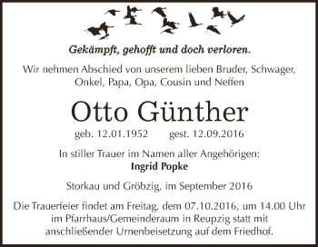 Traueranzeige von Otto Günther von WVG - Wochenspiegel Dessau / Köthen