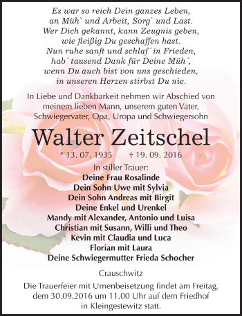 Traueranzeige von Walter Zeitschel von Mitteldeutsche Zeitung Naumburg/Nebra