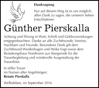 Traueranzeige von Günther Pierskalla von Super Sonntag SGH Mansf. Land