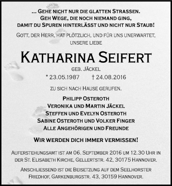 Traueranzeige von Katharina Seifert von Mitteldeutsche Zeitung Quedlinburg