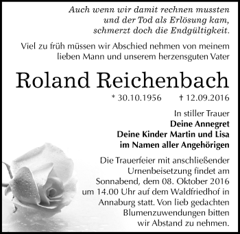 Traueranzeige von Roland Reichenbach von Mitteldeutsche Zeitung Wittenberg