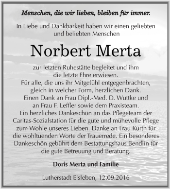 Traueranzeige von Norbert Merta von Super Sonntag SGH Mansf. Land