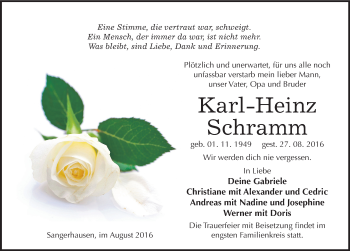 Traueranzeige von Karl-Heinz Schramm von Mitteldeutsche Zeitung Sangerhausen