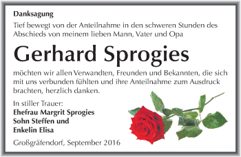 Traueranzeige von Gerhard Sprogies von Mitteldeutsche Zeitung Merseburg/Querfurt