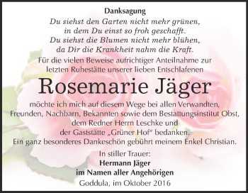 Traueranzeige von Rosemarie Jäger von Super Sonntag Merseburg