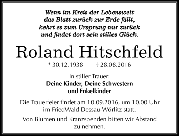 Traueranzeige von Roland Hitschfeld von Mitteldeutsche Zeitung Dessau-Roßlau