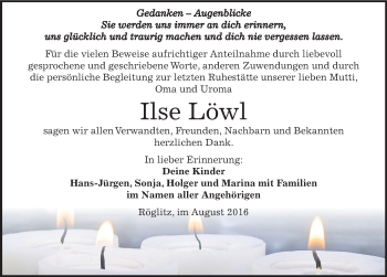 Traueranzeige von Ilse Löwl von Mitteldeutsche Zeitung Merseburg/Querfurt