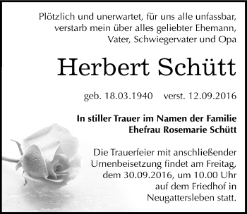 Traueranzeige von Herbert Schütt von Mitteldeutsche Zeitung Bernburg