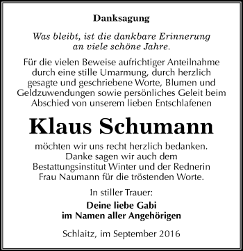 Traueranzeige von Klaus Schumann von Mitteldeutsche Zeitung Bitterfeld