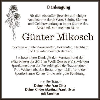 Traueranzeige von Günter Mikosch von WVG - Wochenspiegel Dessau / Köthen