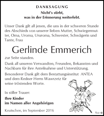 Traueranzeige von Gerlinde Emmerich von WVG - Wochenspiegel NMB / WSF / ZTZ