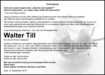 Traueranzeige von Walter Till von Mitteldeutsche Zeitung Zeitz