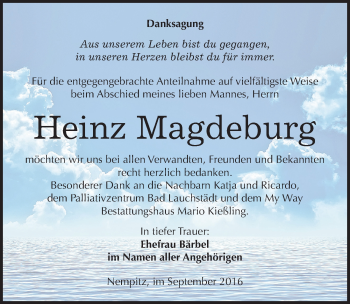 Traueranzeige von Heinz Magdeburg von Mitteldeutsche Zeitung Merseburg/Querfurt