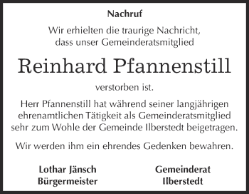 Traueranzeige von Reinhard Pfannenstill von Super Sonntag Bernburg