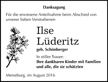 Traueranzeige von Ilse Lüderitz von Mitteldeutsche Zeitung Merseburg/Querfurt