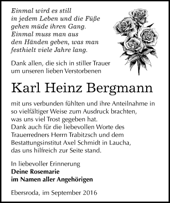 Traueranzeige von Karl Heinz Bergmann von Mitteldeutsche Zeitung Naumburg/Nebra