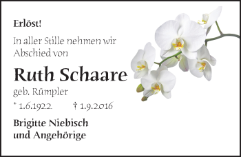 Traueranzeige von Ruth Schaare von Mitteldeutsche Zeitung Halle/Saalkreis