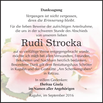 Traueranzeige von Rudi Strocka von WVG - Wochenspiegel Bitterfeld
