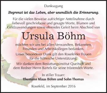 Traueranzeige von Ursula Böhm von Mitteldeutsche Zeitung Köthen