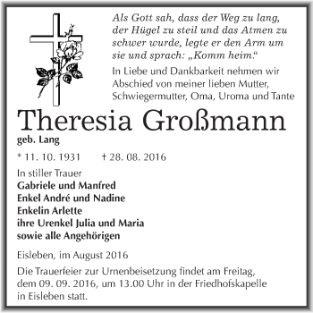 Traueranzeige von Else Dambeck von Mitteldeutsche Zeitung Köthen