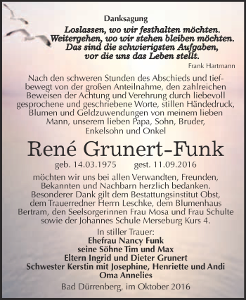 Traueranzeige von René Grunert-Funk von Super Sonntag Merseburg