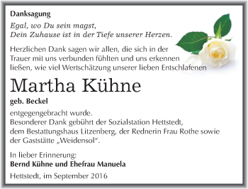 Traueranzeige von Martha Kühne von Mitteldeutsche Zeitung Mansfelder Land