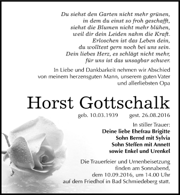 Traueranzeige von Horst Gottschalk von Mitteldeutsche Zeitung Wittenberg