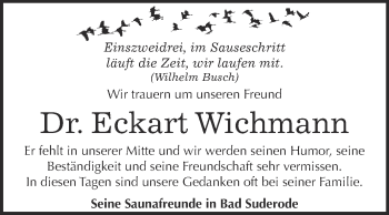 Traueranzeige von Eckart Wichmann von Super Sonntag Quedlinburg