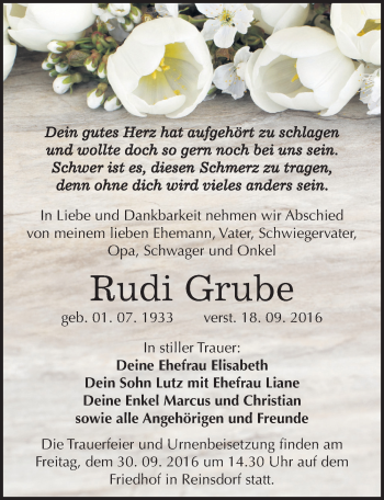 Traueranzeige von Rudi Grube von Mitteldeutsche Zeitung Köthen
