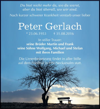 Traueranzeige von Peter Gerlach von Mitteldeutsche Zeitung Quedlinburg