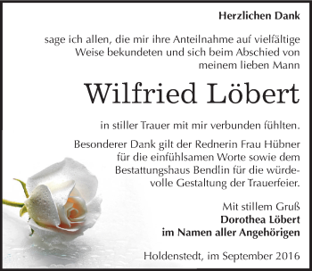Traueranzeige von Wilfried Löbert von Mitteldeutsche Zeitung Sangerhausen