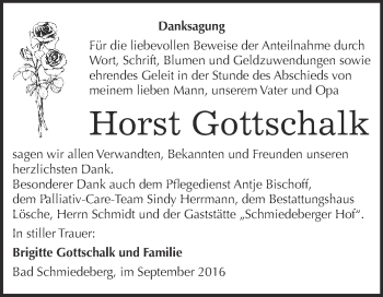 Traueranzeige von Horst Gottschalk von WVG - Wochenspiegel Wittenberg