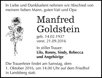 Traueranzeige von Manfred Goldstein von Mitteldeutsche Zeitung Halle/Saalkreis