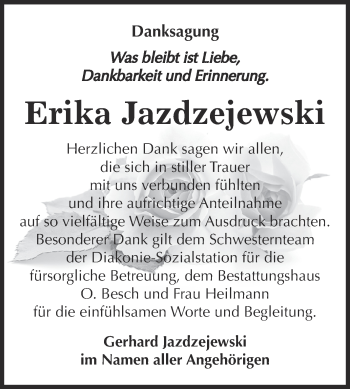Traueranzeige von Erika Jazdzejewski von WVG - Wochenspiegel Dessau / Köthen