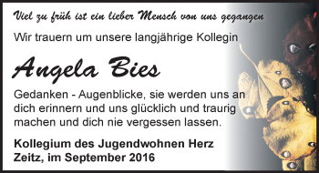 Traueranzeige von Angela Bies von Mitteldeutsche Zeitung Zeitz