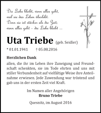 Traueranzeige von Uta Triebe von Super Sonntag Zeitz