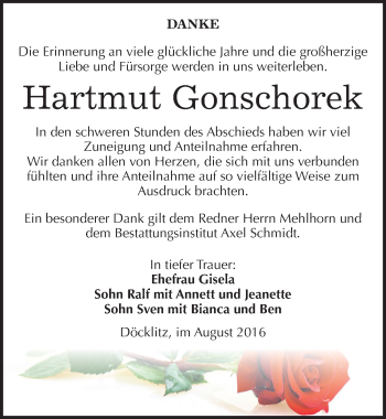 Traueranzeige von Hartmut Gonschorek von Mitteldeutsche Zeitung Merseburg/Querfurt